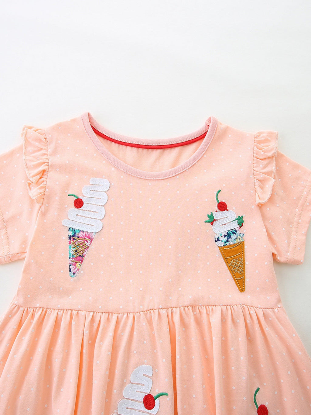 Children's Ice Cream Applique Round Neck Dress