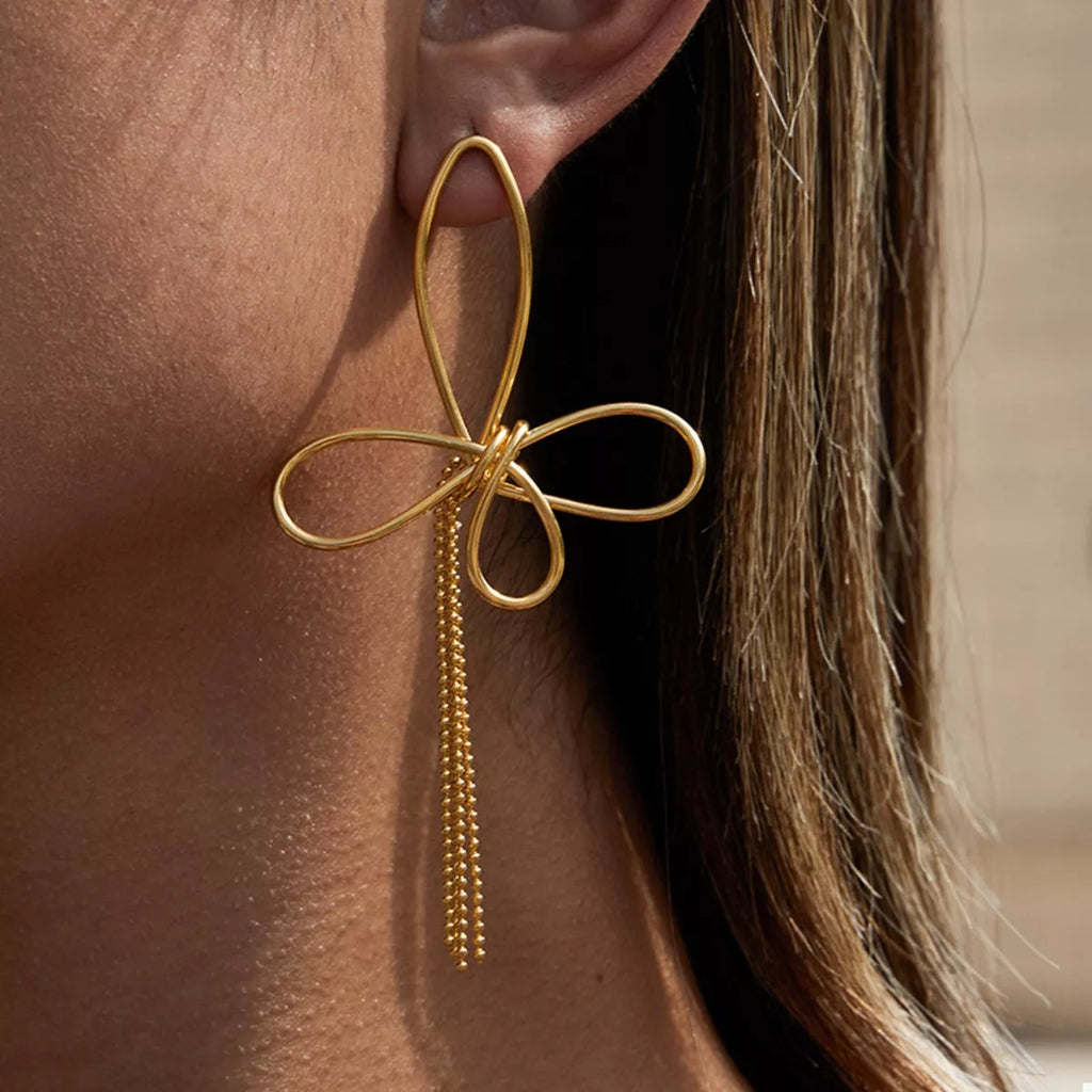 18K Gold-Plated Tassel Bow Earrings
