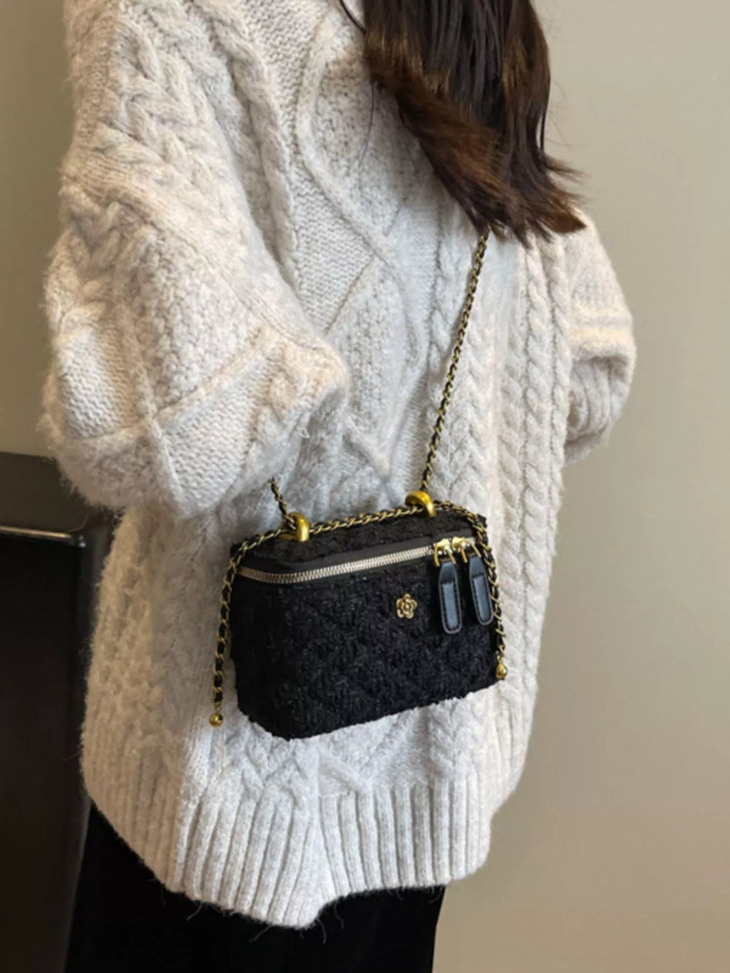 Tweed Crossbody Bag with Chain Strap