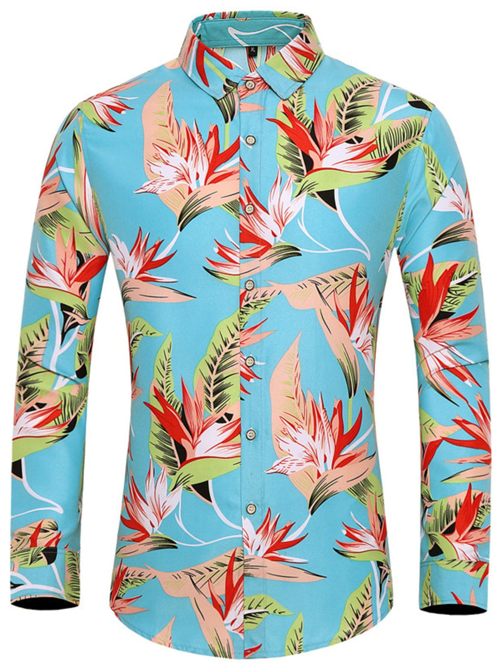 Men's Plus Size Tropical Print Long Sleeve Button-Down Shirt