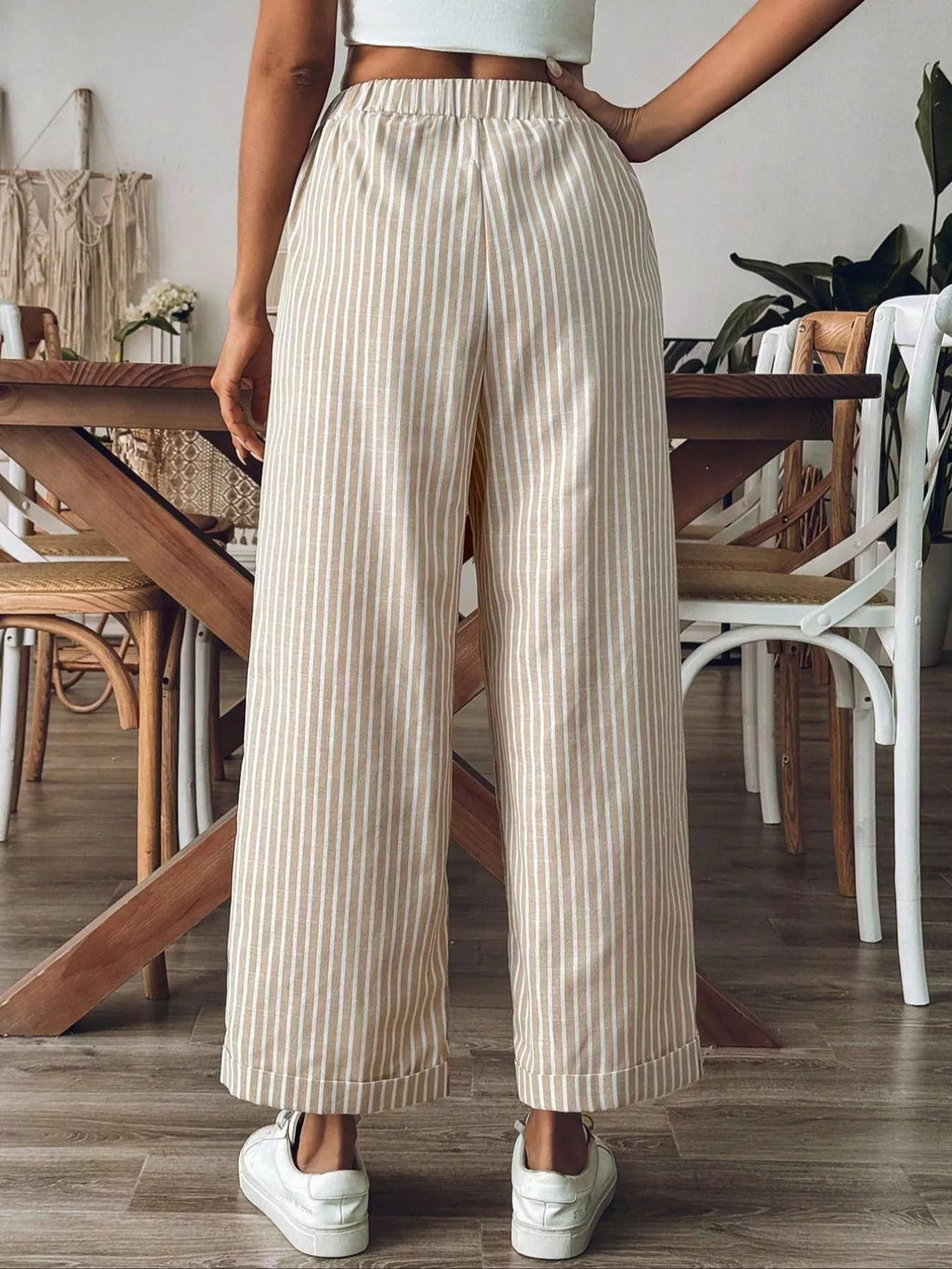 Striped High-Waisted Wide Leg Pants