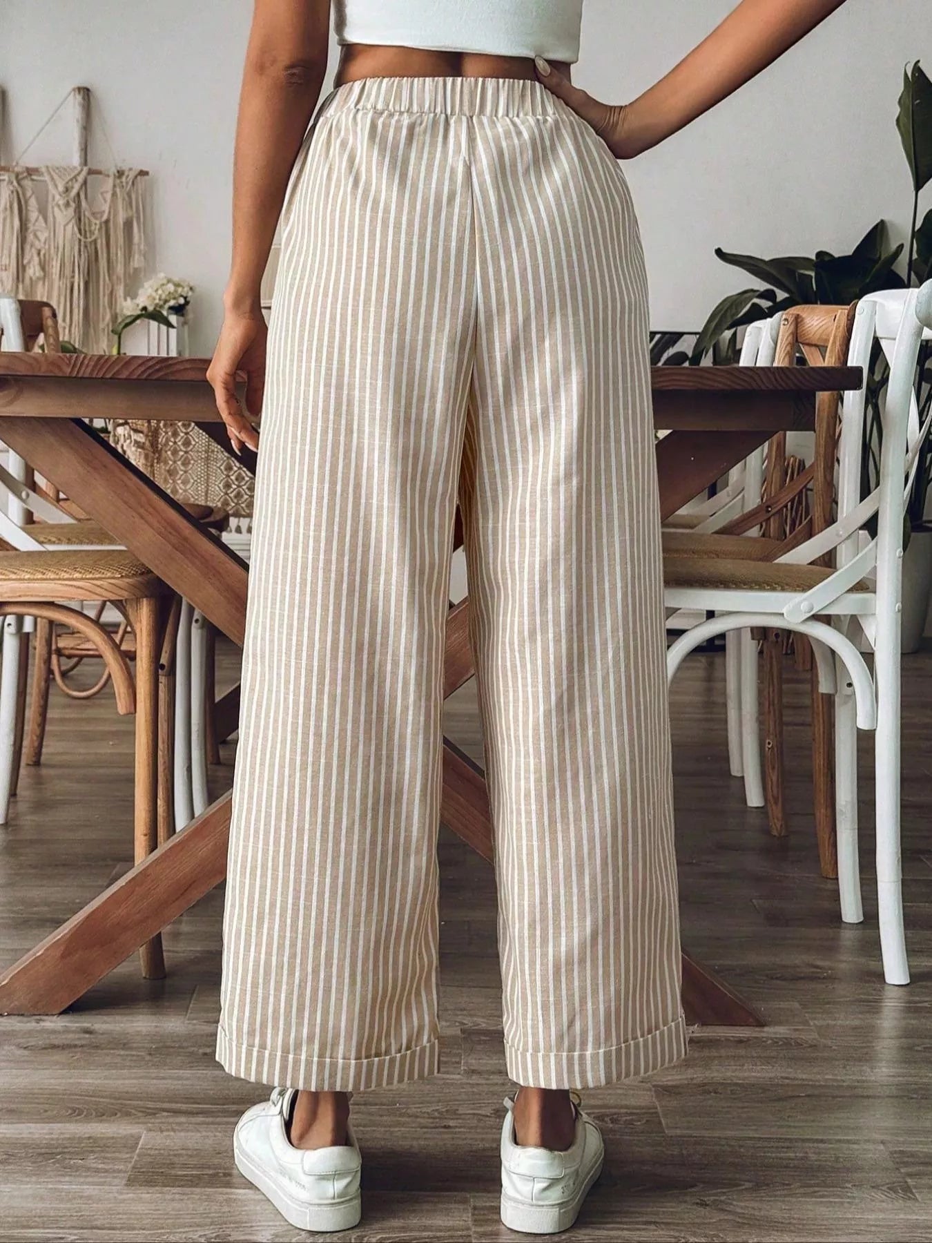 Striped High-Waisted Wide Leg Pants