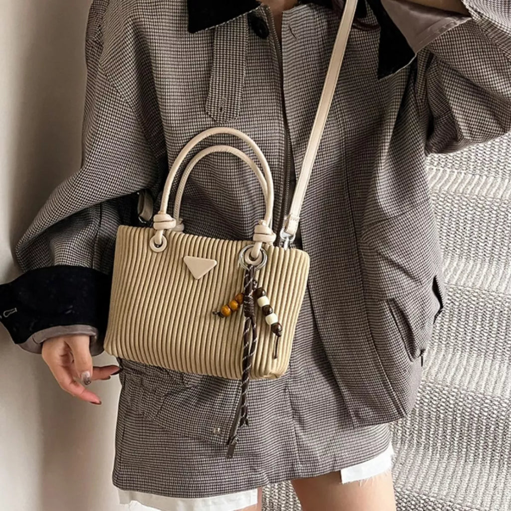 Textured Crossbody Bag with Top Handle