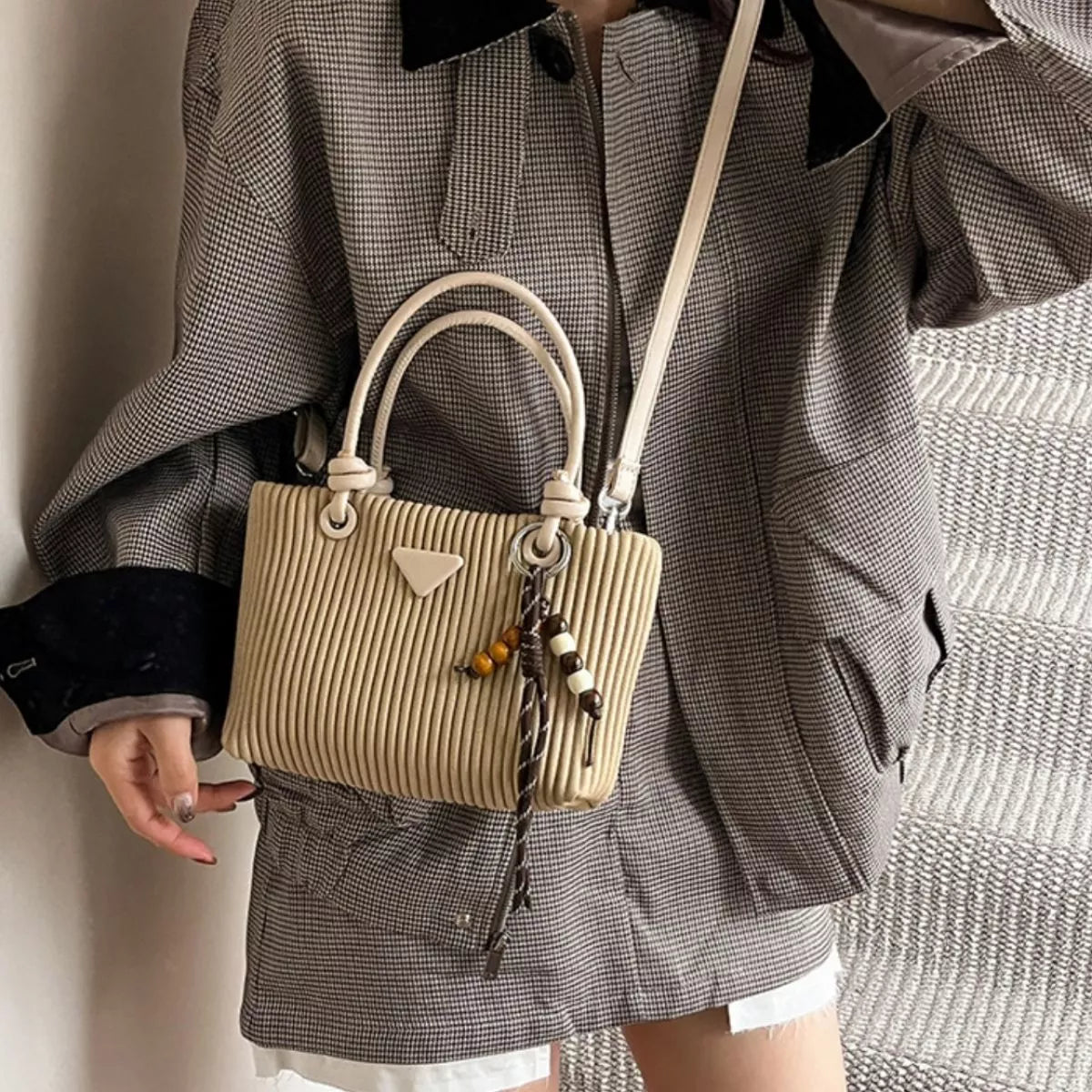 Textured Crossbody Bag with Top Handle