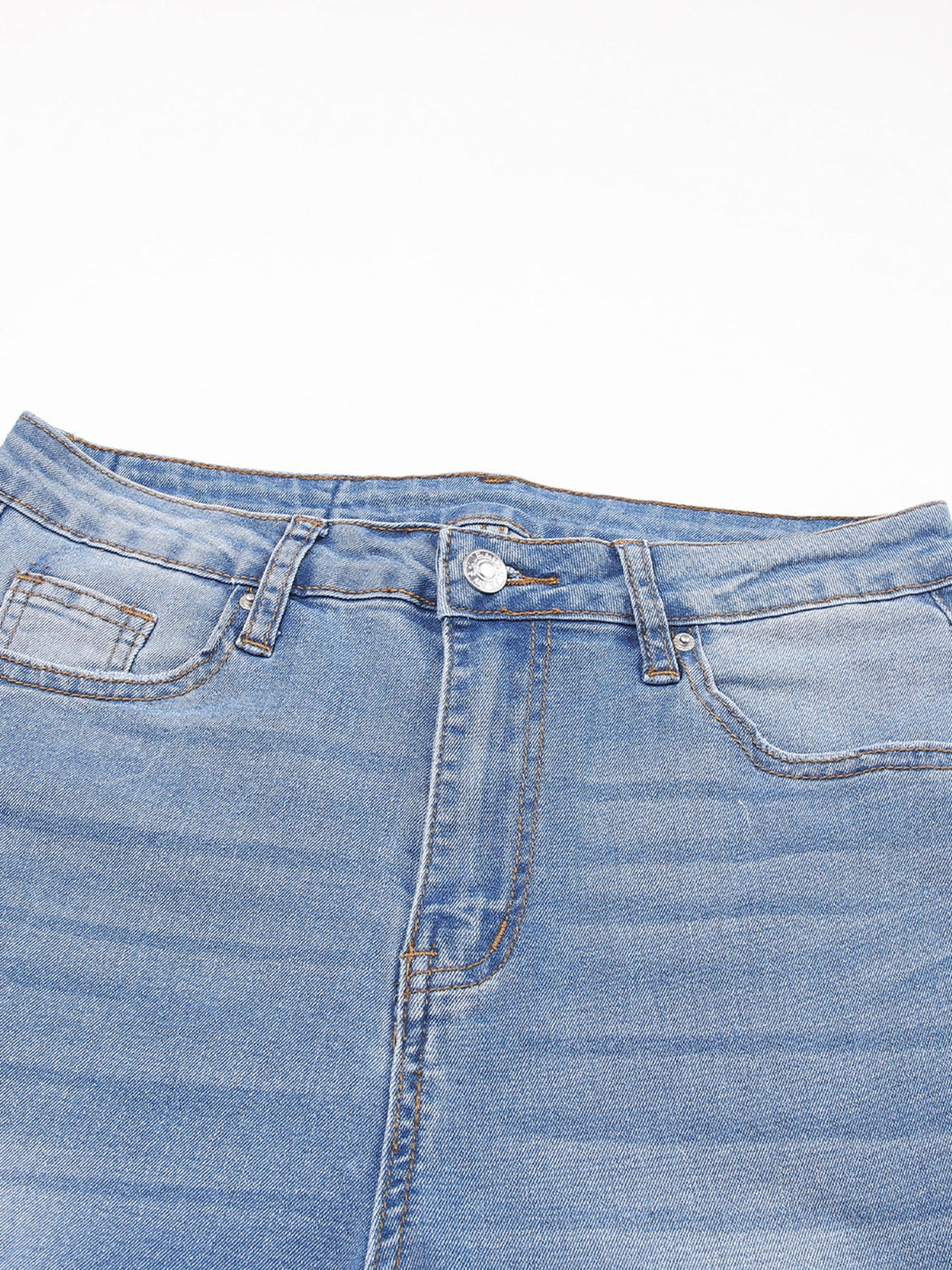 Whiskered Wash Raw Hem Cropped Jeans
