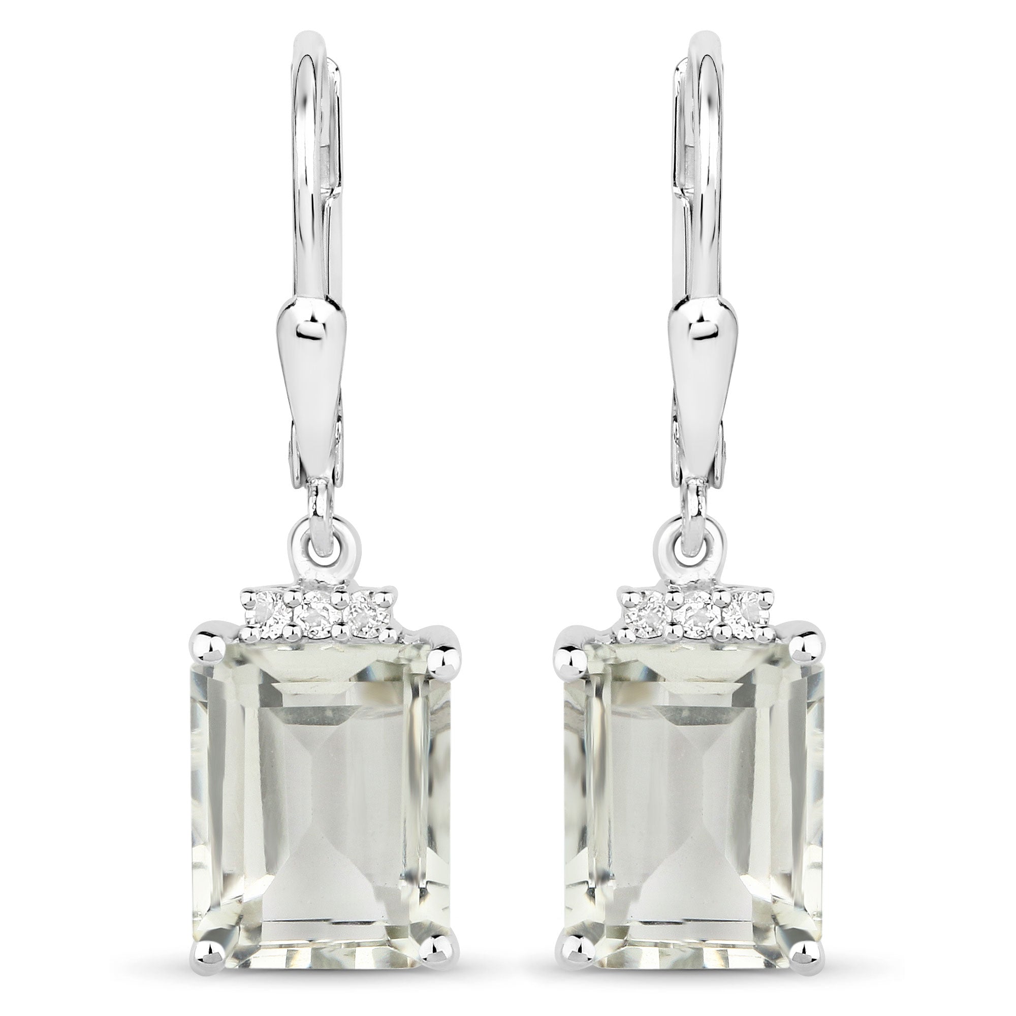 7.23 Carat Genuine Green Amethyst and White Topaz .925 Sterling Silver Earrings