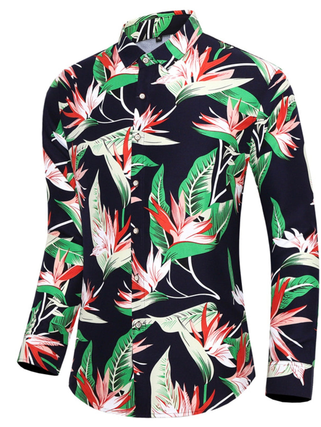 Men's Plus Size Tropical Print Long Sleeve Button-Down Shirt