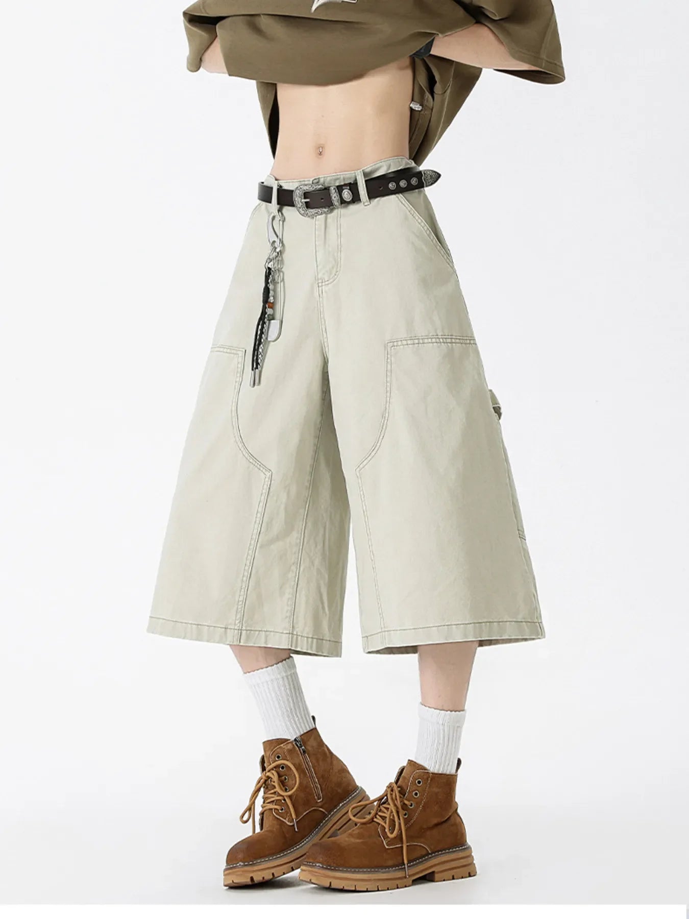 Men's Full Size Wide Leg Cargo Denim Shorts Plus Size