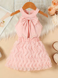 Children's Pearl Bowknot Top and Skirt Set