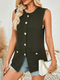 Button Down Round Neck Knit Vest