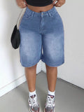 High Waisted Wide Leg Denim Shorts