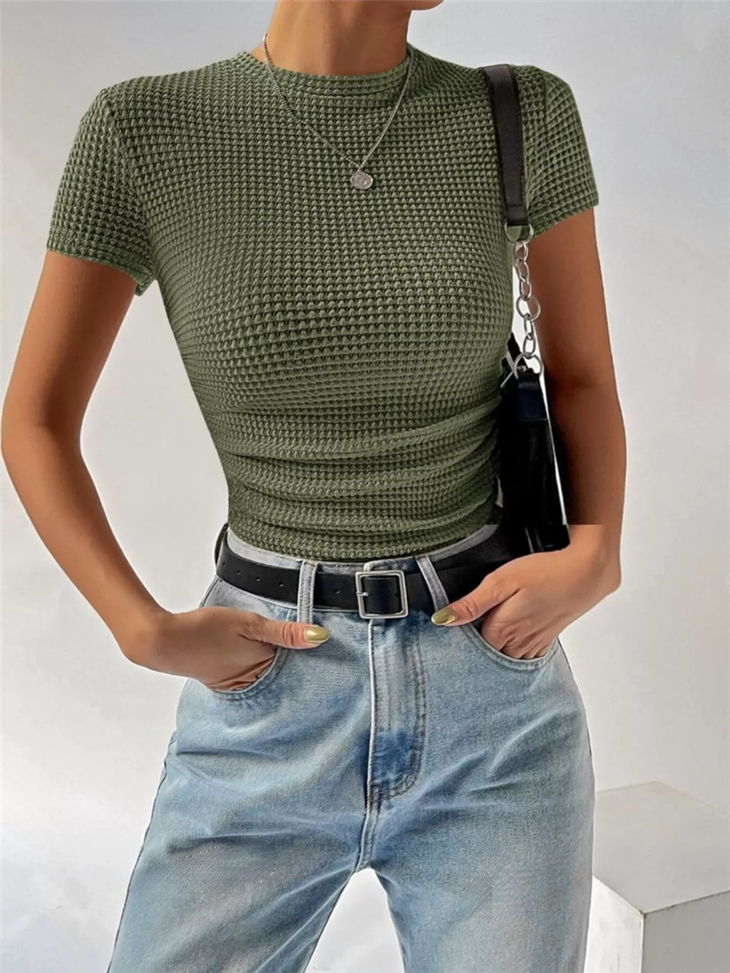 Textured Waffle Knit Slim Fit T-Shirt