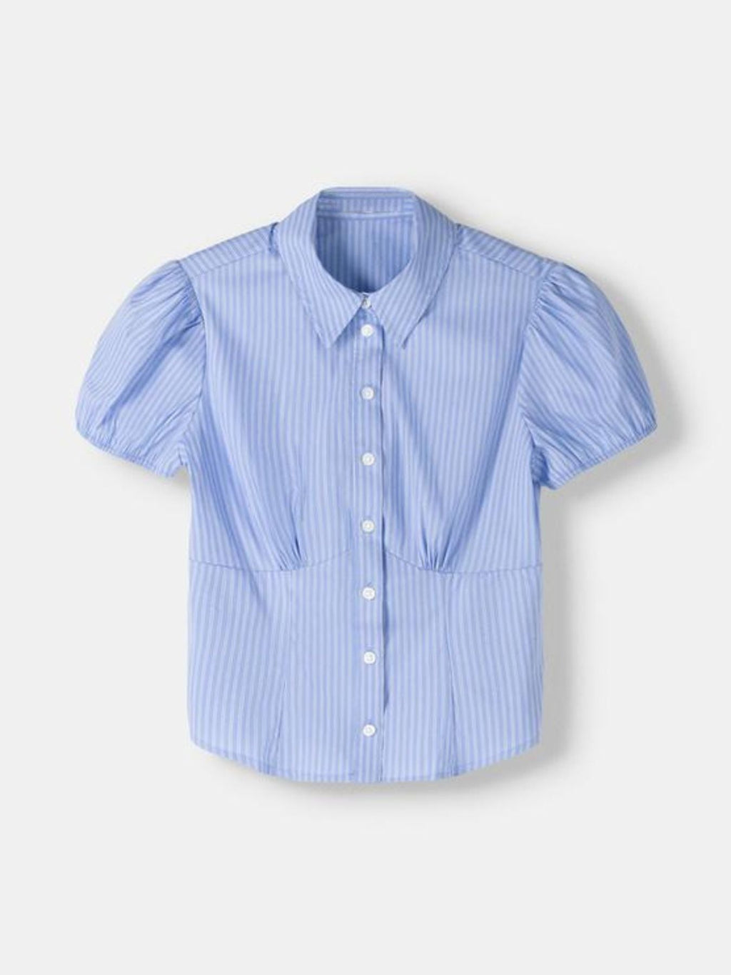 Striped Puff Sleeve Fitted Shirt