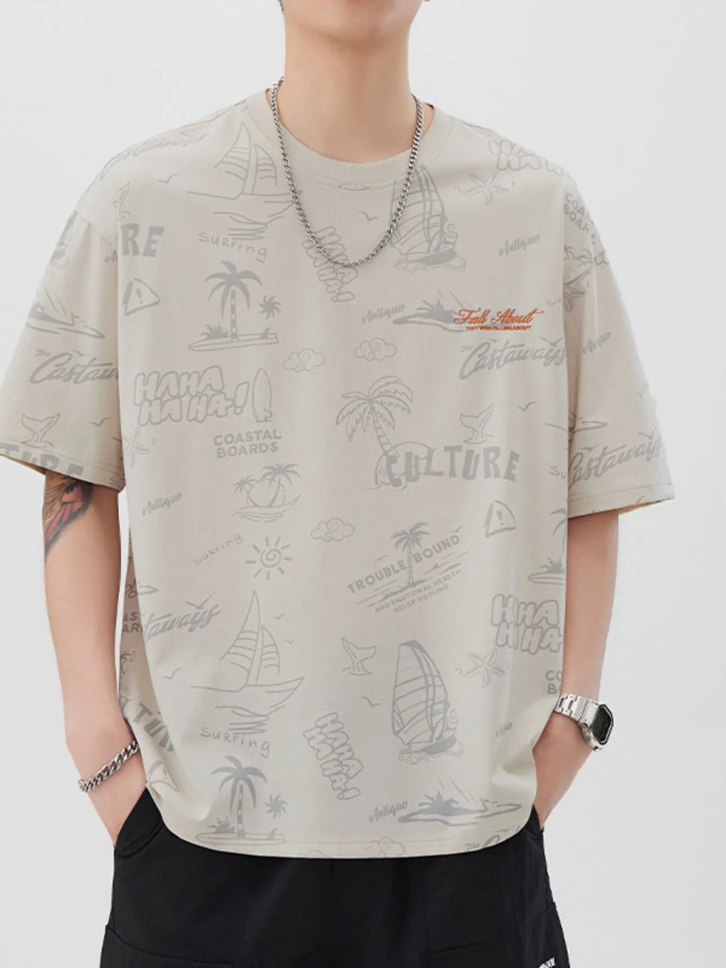 Men's Plus Size Printed Round Neck Relaxed Fit T-Shirt
