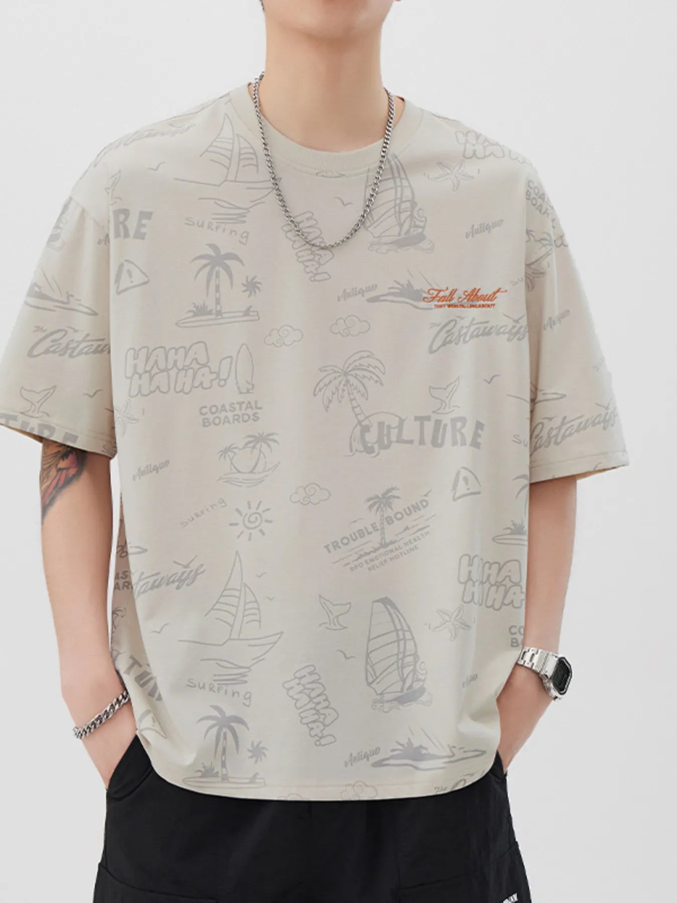 Men's Plus Size Printed Round Neck Relaxed Fit T-Shirt