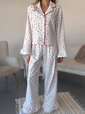 Heart Print Long Sleeve Top and Pants Lounge Set