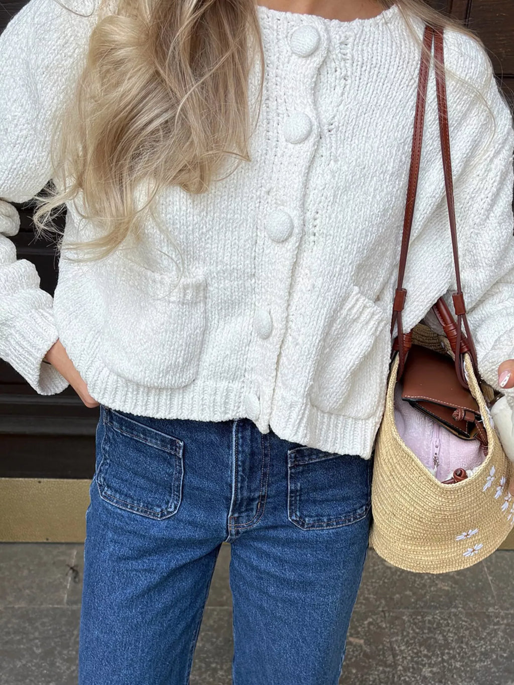 Textured Knit Button-Down Cardigan