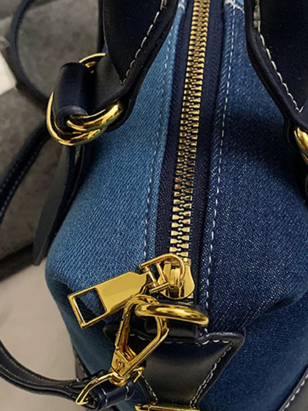 Two-Tone Denim Barrel Crossbody Bag