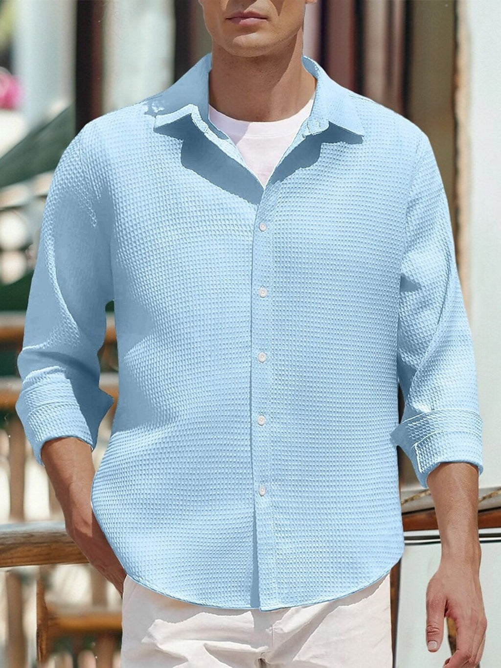 Men's Full Size Waffle Knit Button Up Shirt Plus Size