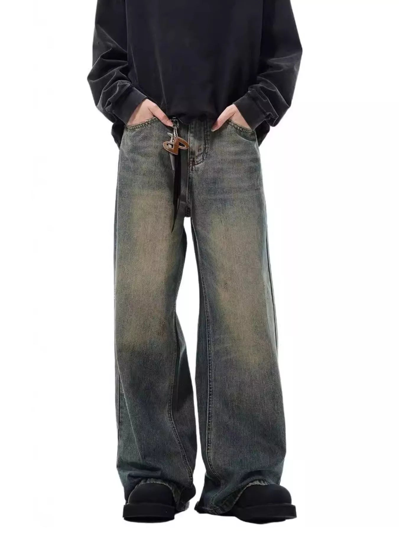 Men's Full Size Vintage Wash Wide Leg Jeans Plus Size