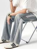 Men's Plus Size Wide Leg Jeans with Side Stripes