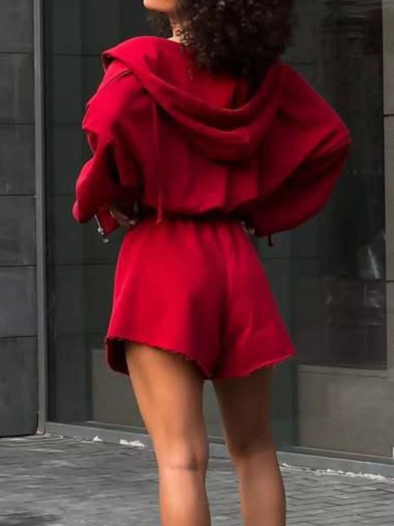 Zip Up Long Sleeve Outerwear and Shorts Set