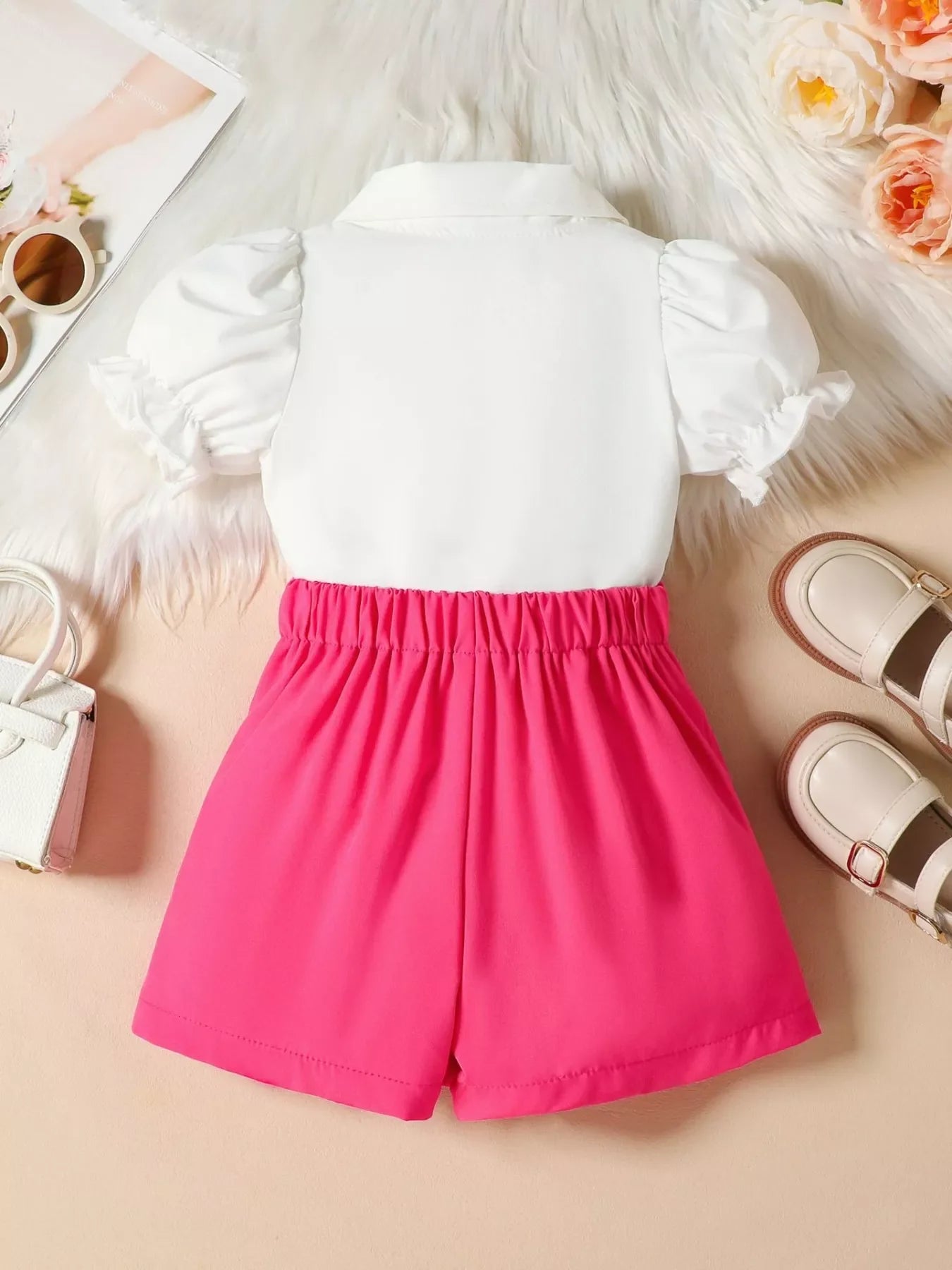 Children’s Rhinestone Collar Blouse & Heart Buckle Skirt Set