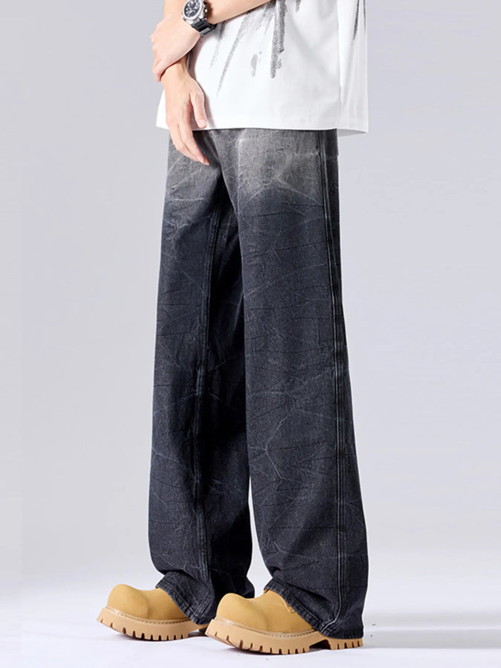 Men's Full Size Ombre Wash Wide Leg Jeans Plus Size