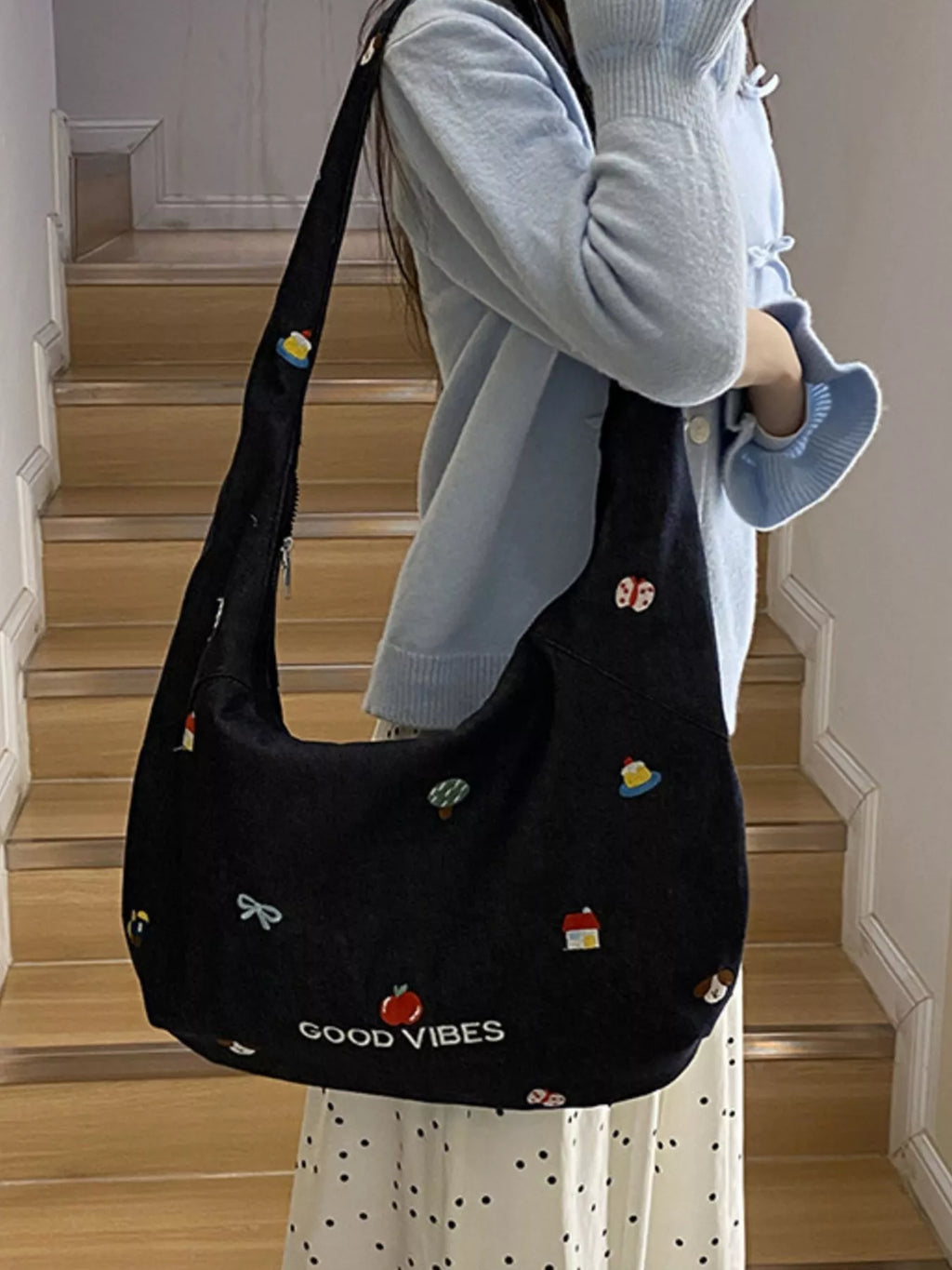 Embroidered Denim Crossbody Bag