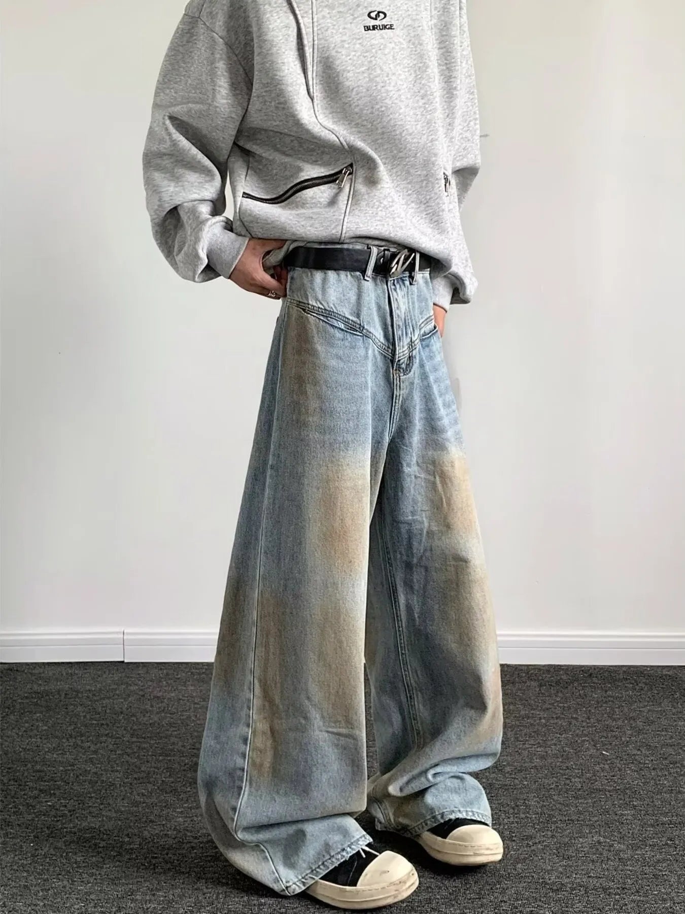 Men's Full Size Wash Wide Leg Jeans Plus Size