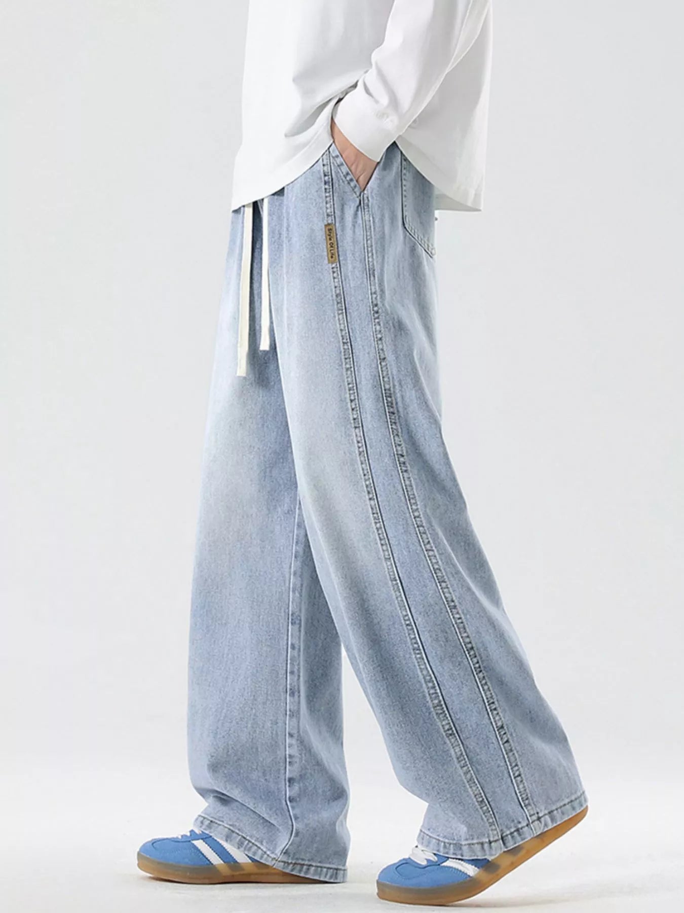 Men's Full Size Wash Wide Leg Jeans Plus Size