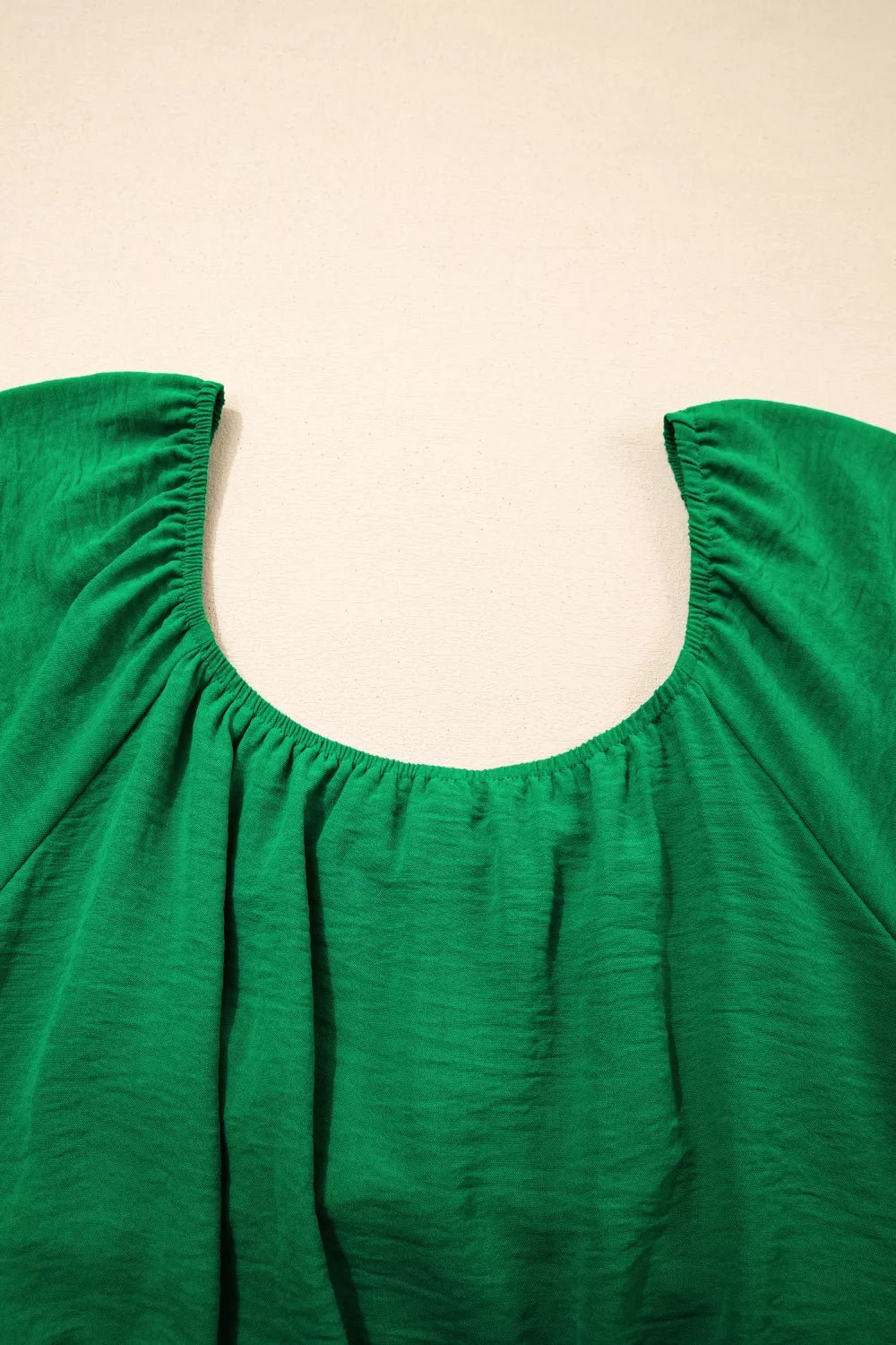 Solid Color Ruched Crossed Waist Tied Back Short Sleeve Peplum Top