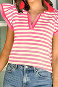 Striped Ruffle Sleeve Blouse