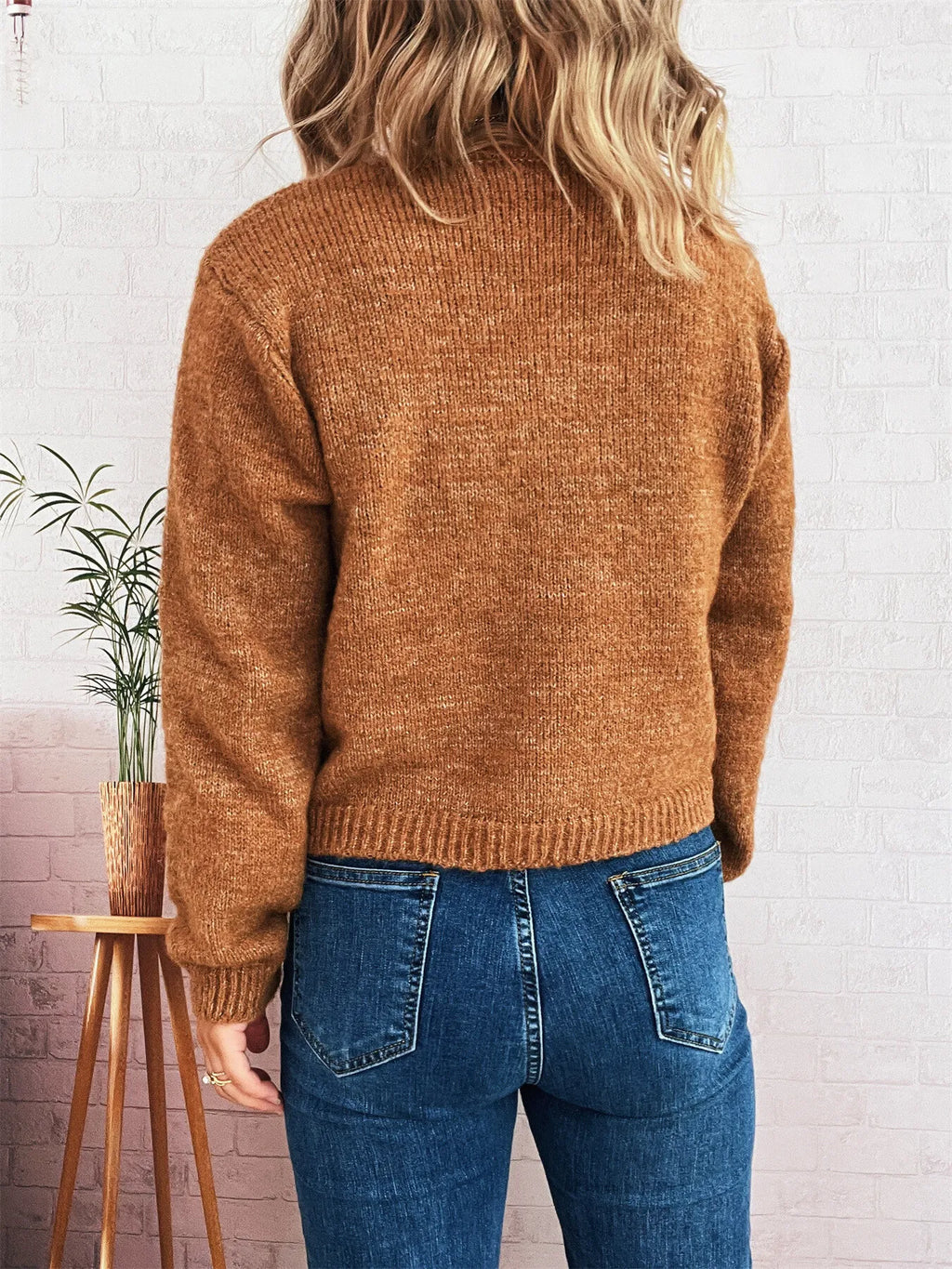 Button-Up Ribbed Hem Cardigan with Chest Pocket