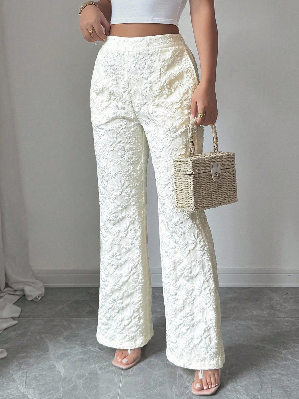Textured High Waist Wide Leg Pants