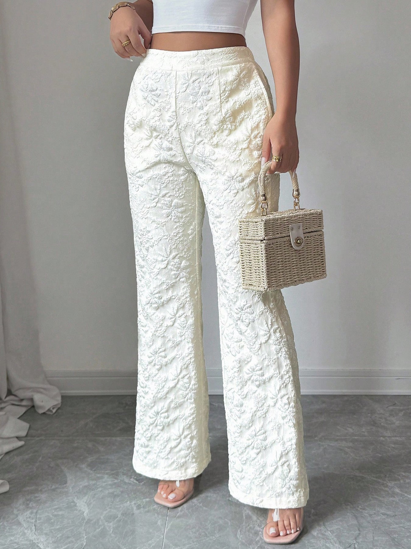 Textured High Waist Wide Leg Pants