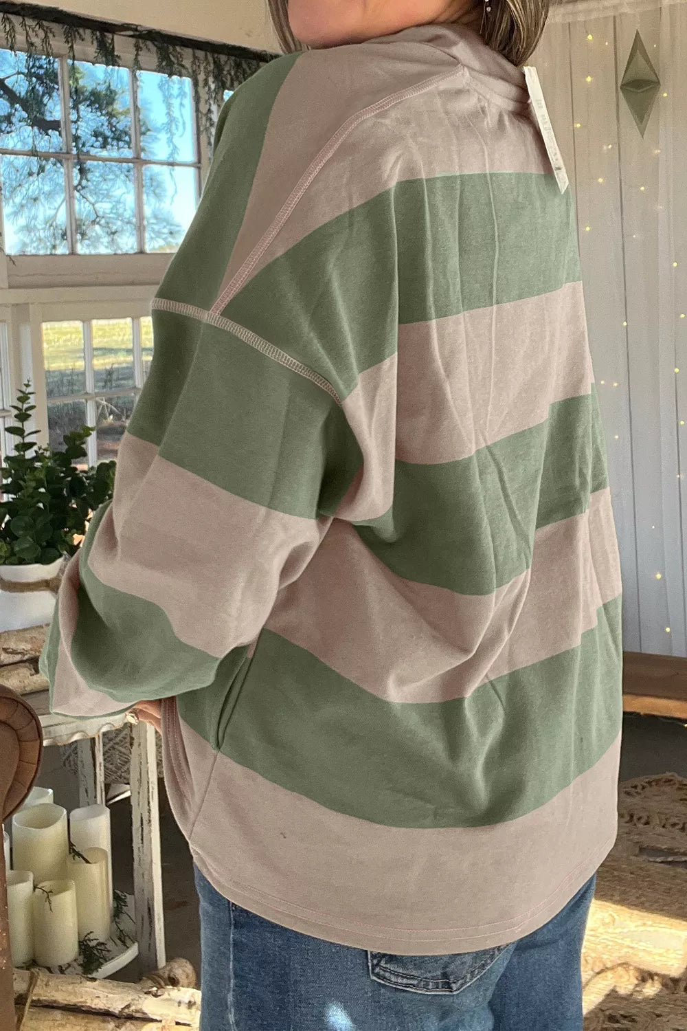 Stripe Half Zipped Casual Sweatshirt