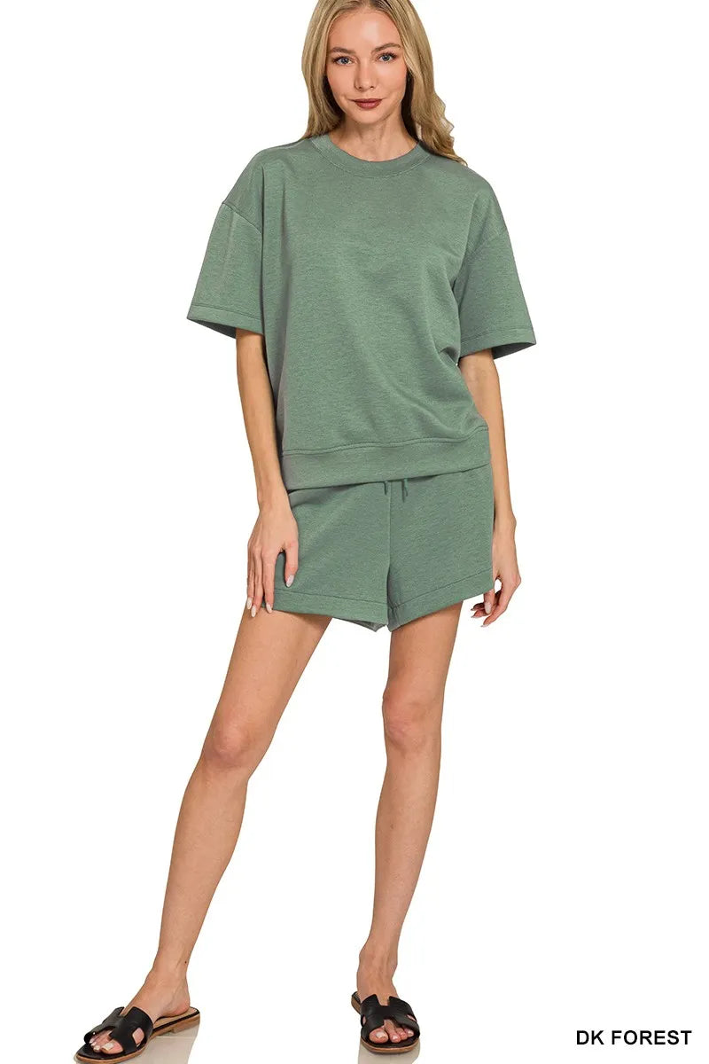 Zenana Scuba Short Sleeve Top & Shorts Set