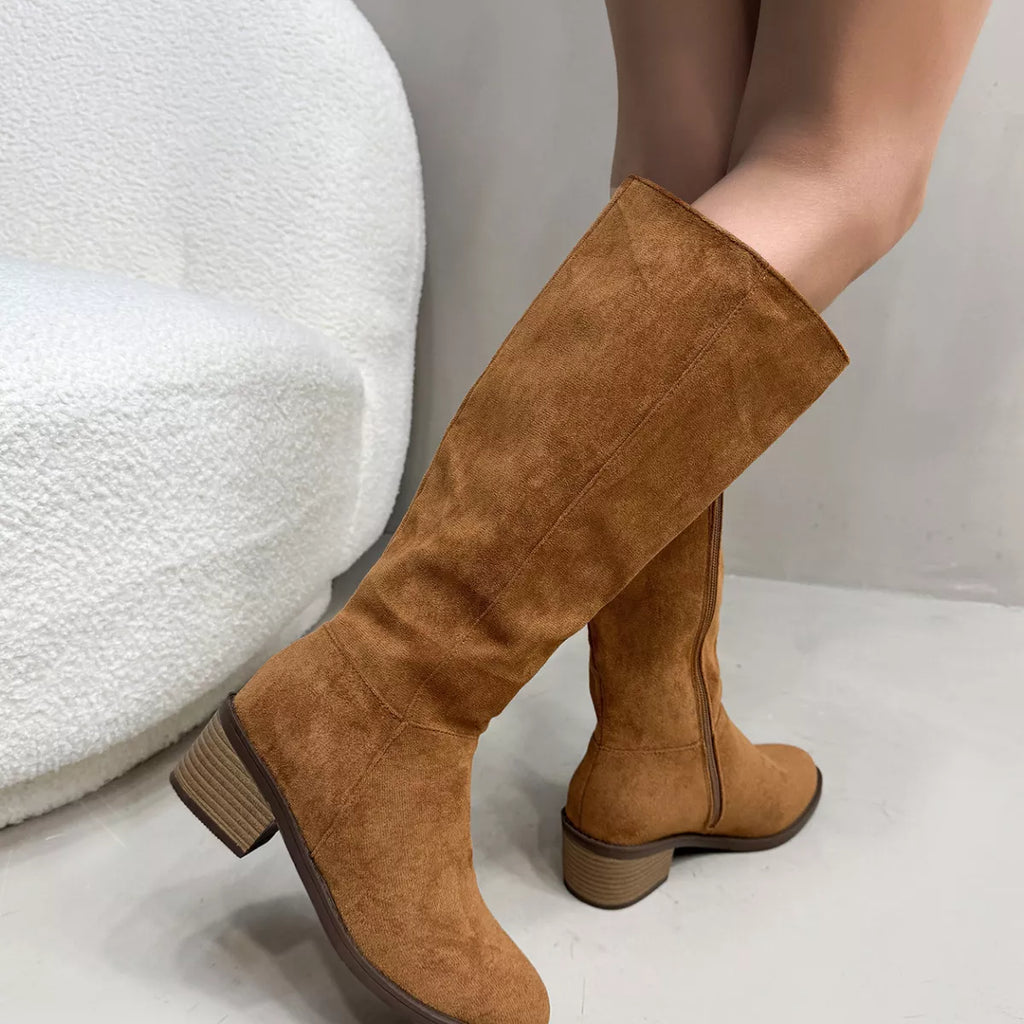 Side Zipper Closure Suede Knee-High Boots