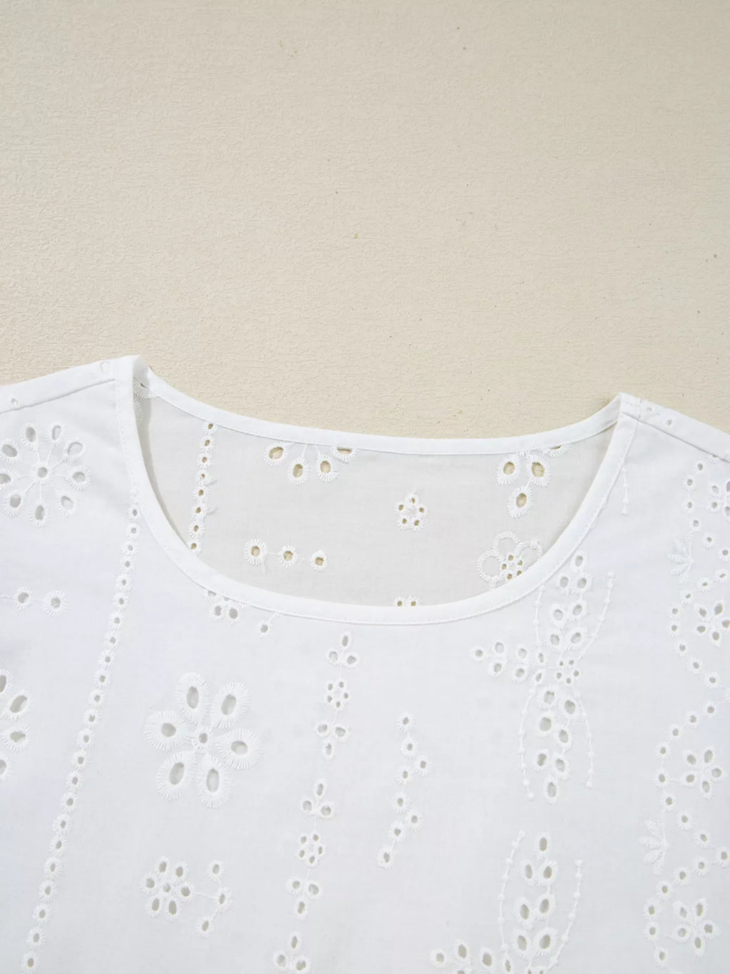 Eyelet Embroidered Smocked Cuff Sheer Blouse