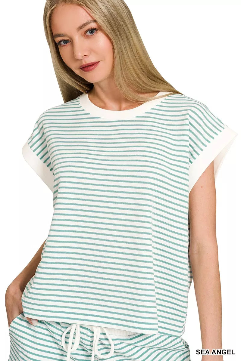 Zenana Stripe Contrast Trim Top & Shorts Set