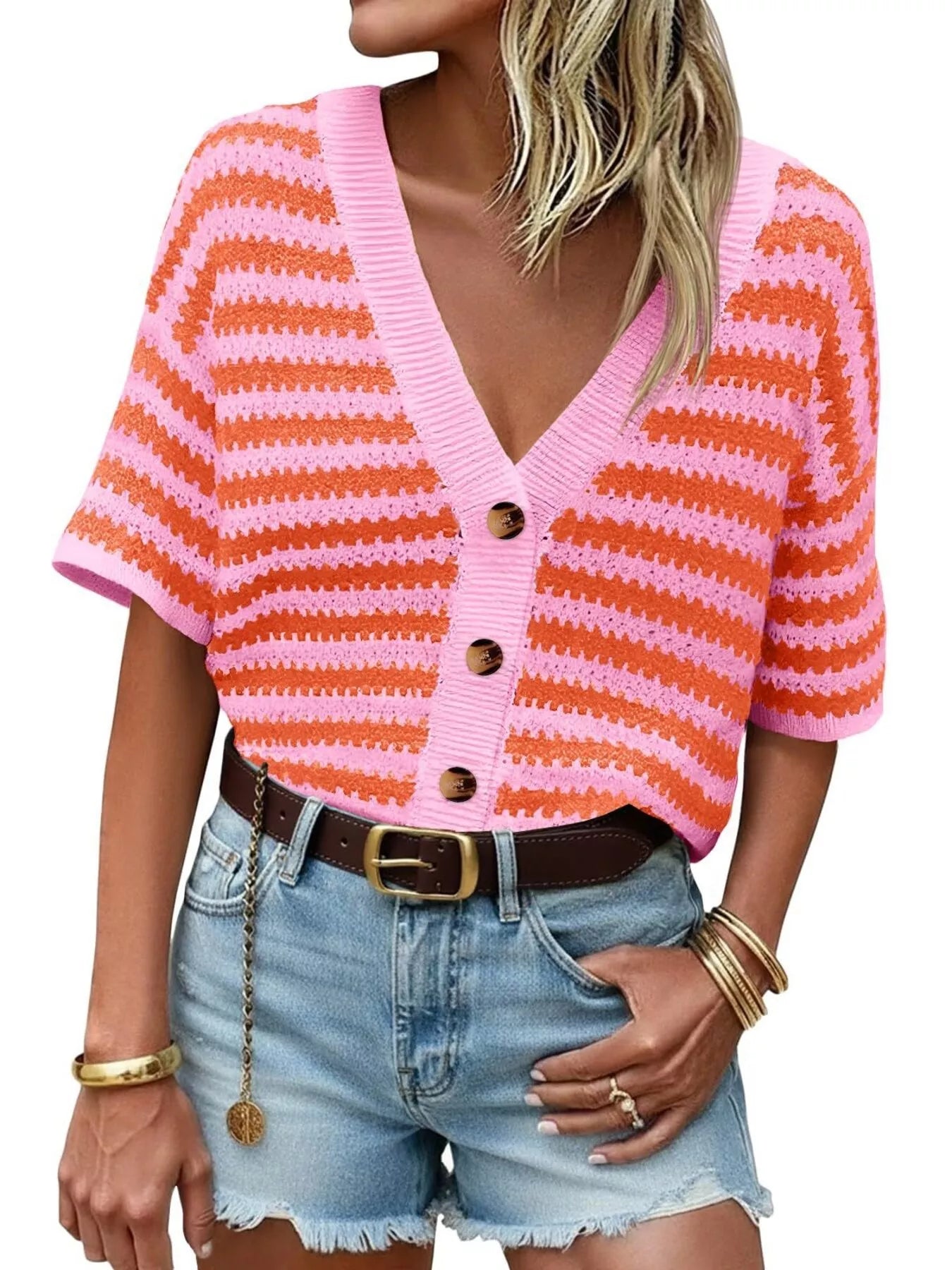 Striped Button Up Cardigan
