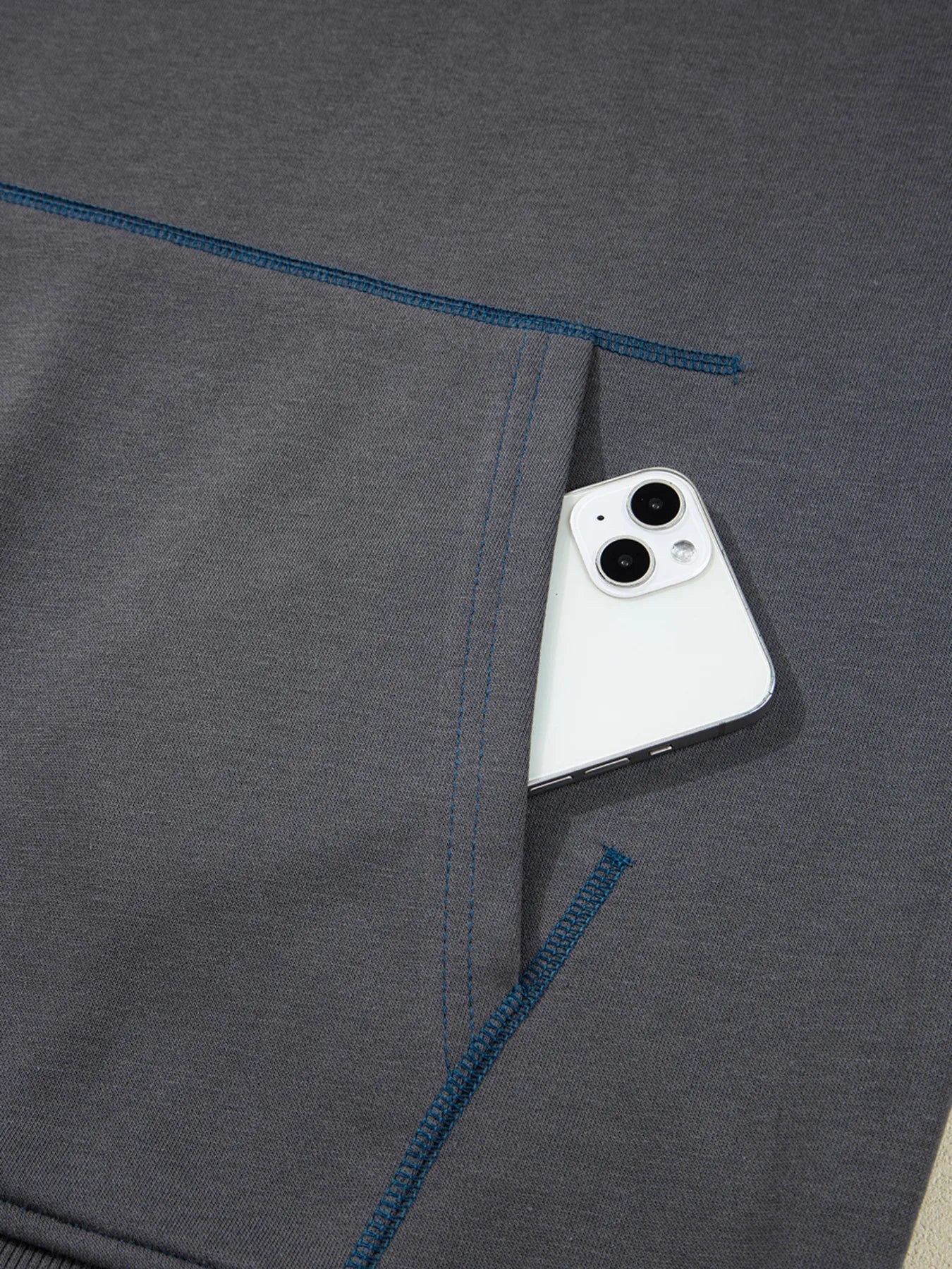 Star Patchwork Contrast Stitching Mineral Wash Kangaroo Pocket Hoodie
