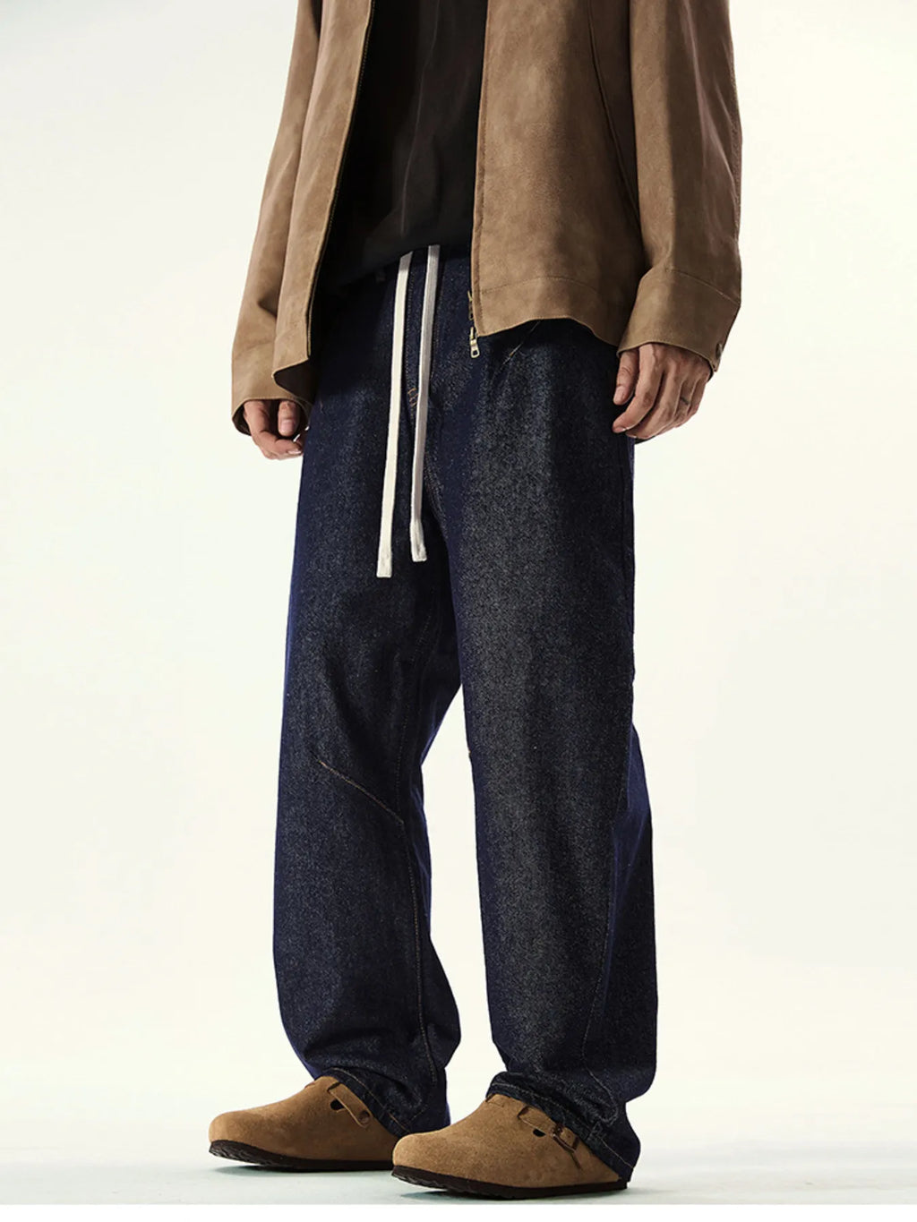 Men's Full Size Washed Relaxed Fit Drawstring Jeans Plus Size
