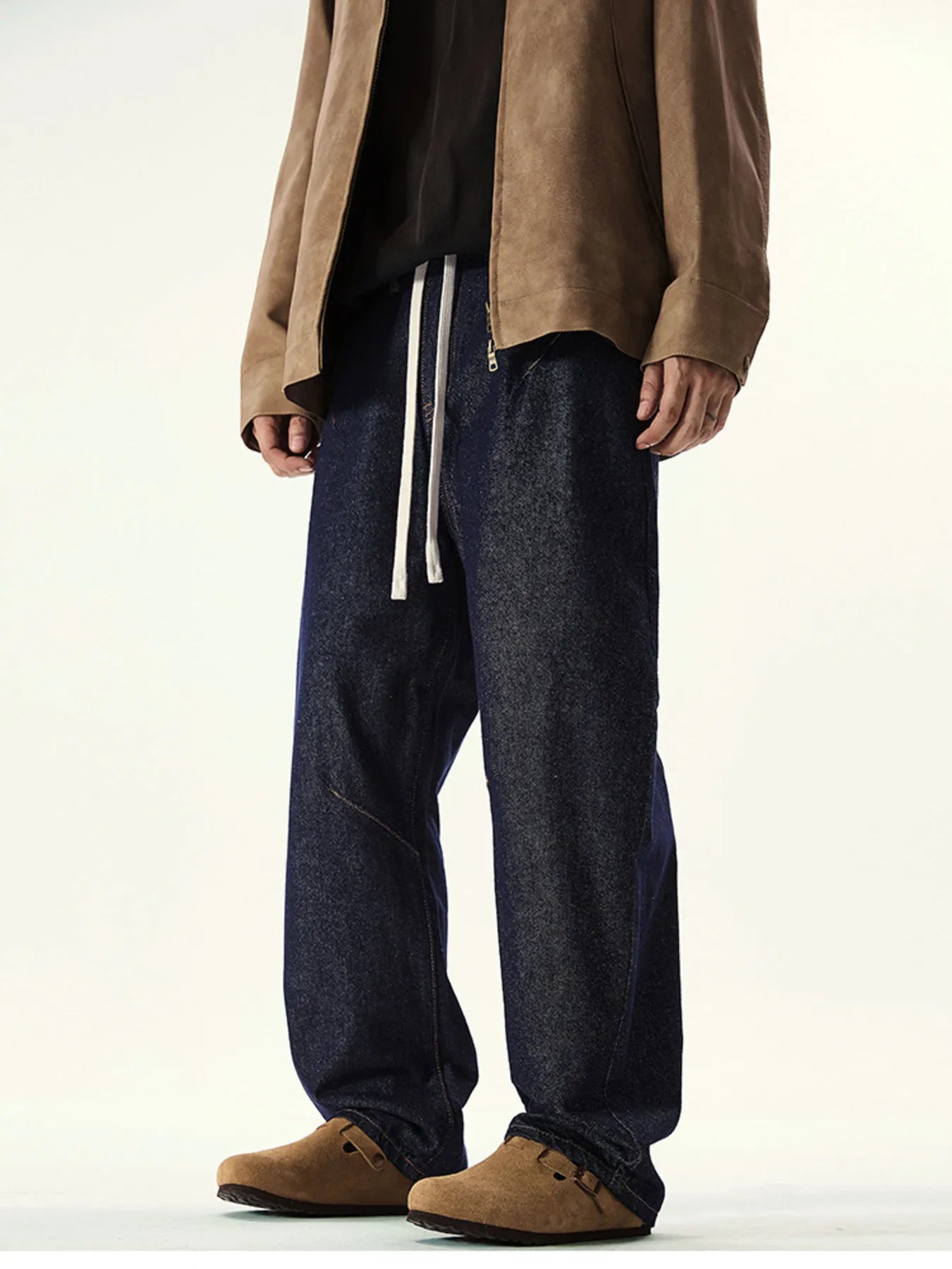 Men's Full Size Washed Relaxed Fit Drawstring Jeans Plus Size