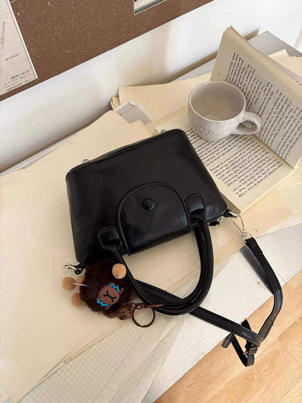 Two-Tone Flap Decor Crossbody Bag with Charm