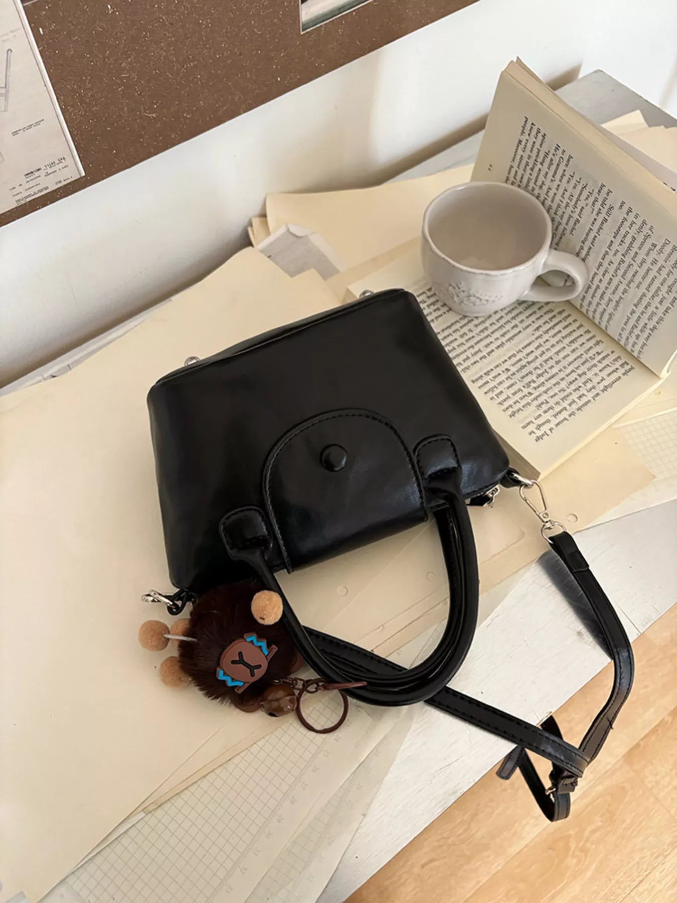 Two-Tone Flap Decor Crossbody Bag with Charm