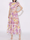 Ruffled Hollow Out Tiered Midi Dress
