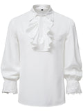 Men's Ruffled Lace Detail Long Sleeve Blouse