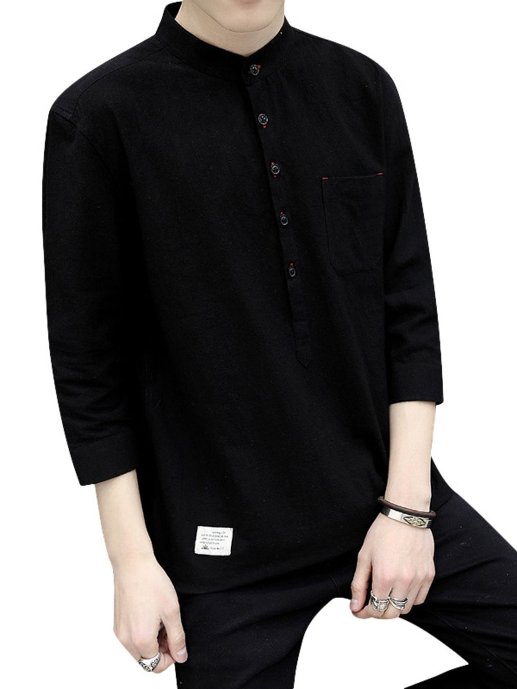 Men's Plus Size Button Detail 3/4 Sleeve Shirt Plus Size